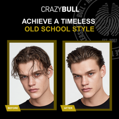 Before and after comparison of a hairstyle with after using Crazy Bull Water Pomade