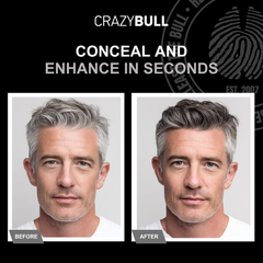 Before and after comparison of a man's hair after using Crazy Bull Shades Color Blending Clay