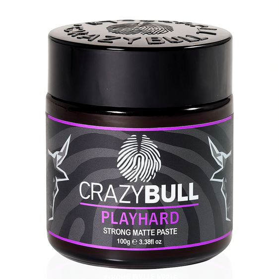 Crazy Bull Play Hard Strong Matte Paste 100g bottle front label
