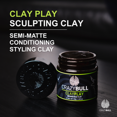 Crazy Bull Clay Play sculpting clay jar with open lid on a dark background
