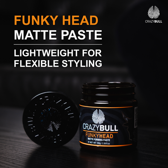 Crazy Bull Funky Head Matte Paste jar with lid on a dark background